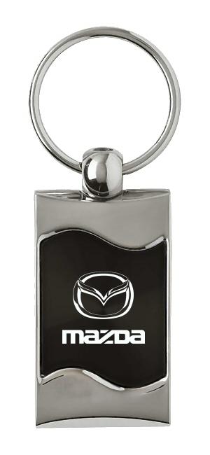 Mazda black rectangular wave metal key chain ring tag key fob logo lanyard