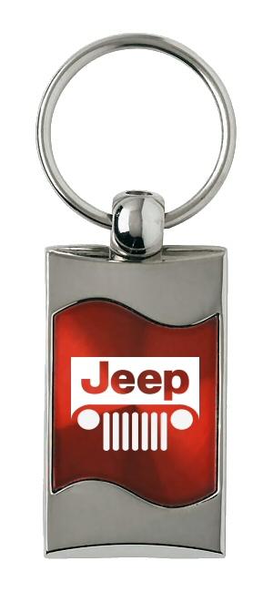 Jeep grill red rectangular wave metal key chain ring tag key fob logo lanyard