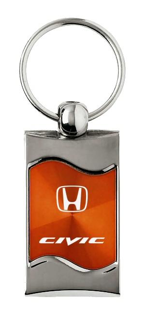 Honda civic orange rectangular wave key chain ring tag key fob logo lanyard