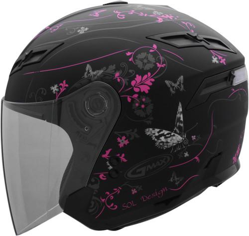 G-max gm67s butterfly ii graphic motorcycle helmet flat black/pink x-small