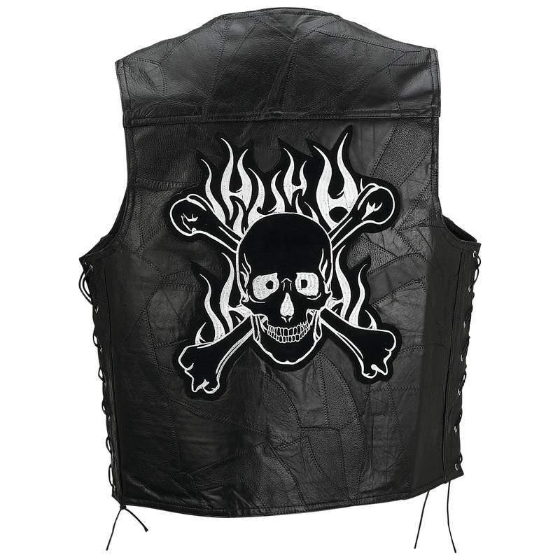 New mens leather motorcycle biker vest skull & bones patch sizes m l xl 2xl 3xl