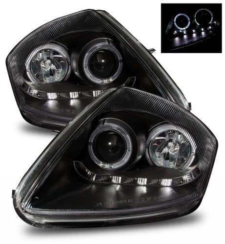 00-05 mitsubishi eclipse jdm dual halo/drl led strip black projector headlights