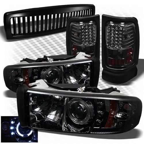 94-01 ram 1500, 94-02 2/3500 smoked pro headlights + led tail lights + grille