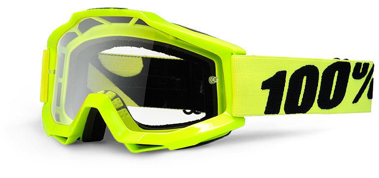 100% motocross goggles accuri yellow - clear lens