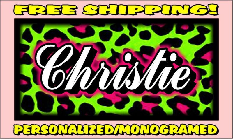 Personalized monogrammed custom license plate auto car tag leopard