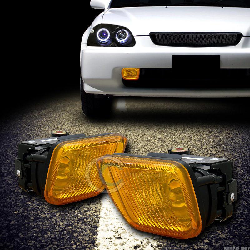 Jdm yellow clear front bumper fog lights lamps+switch 96-98 honda civic 2d/3d/4d