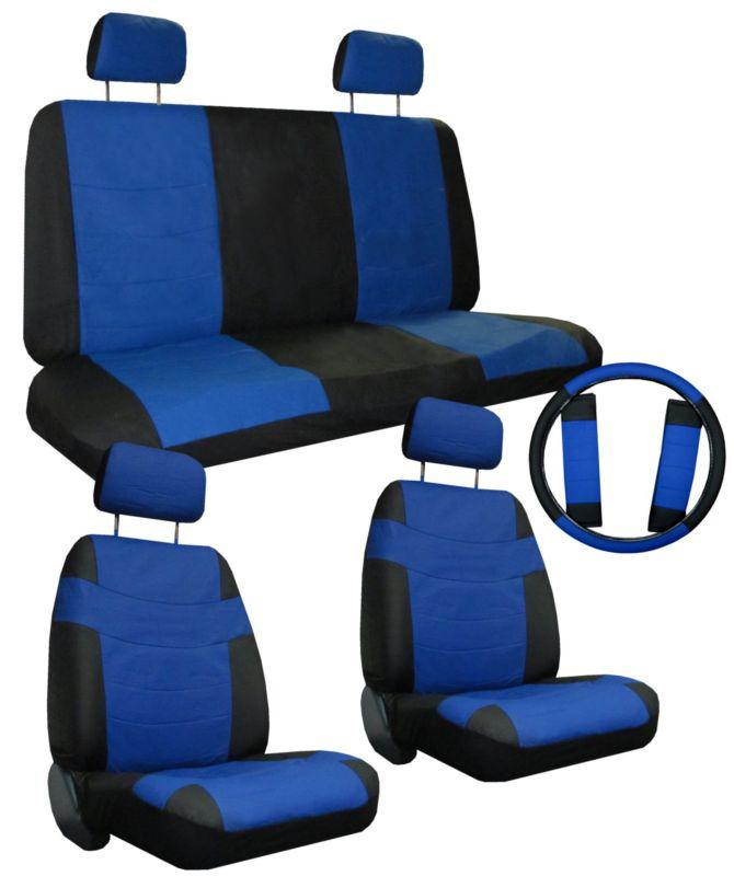 Car seat covers blue black set w/ steering wheel cover bonus pkg free ship #3