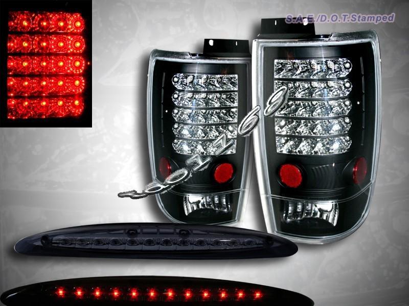 97-02 ford expedition led black tail lights + 3rd brake light smoke combo