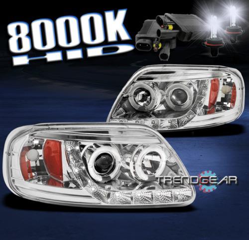 97-03 ford f-150/97-02 expedition halo drl led chrome projector headlight+8k hid