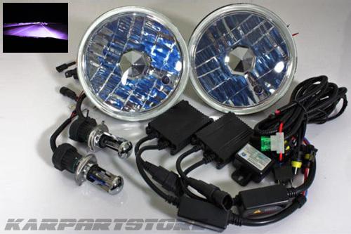 7" round h6024 crystal jdm headlights 12000k purple hi/low hid conversion kit