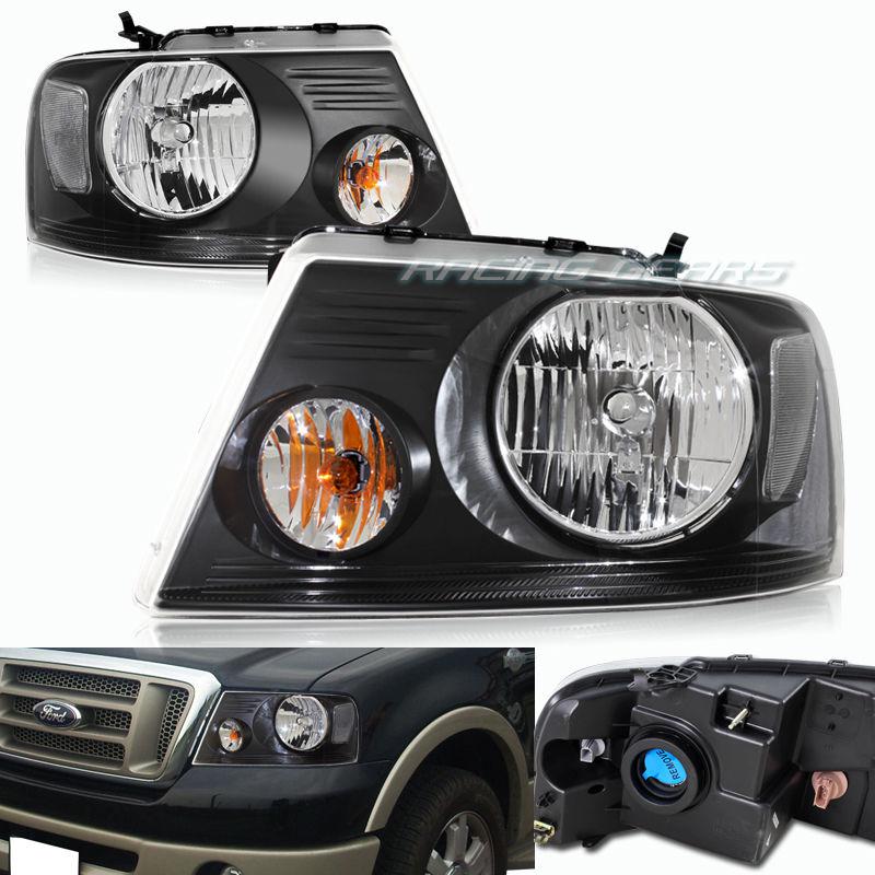 04-07 ford f-150 1 piece black housing clear len clear reflector headlights lamp