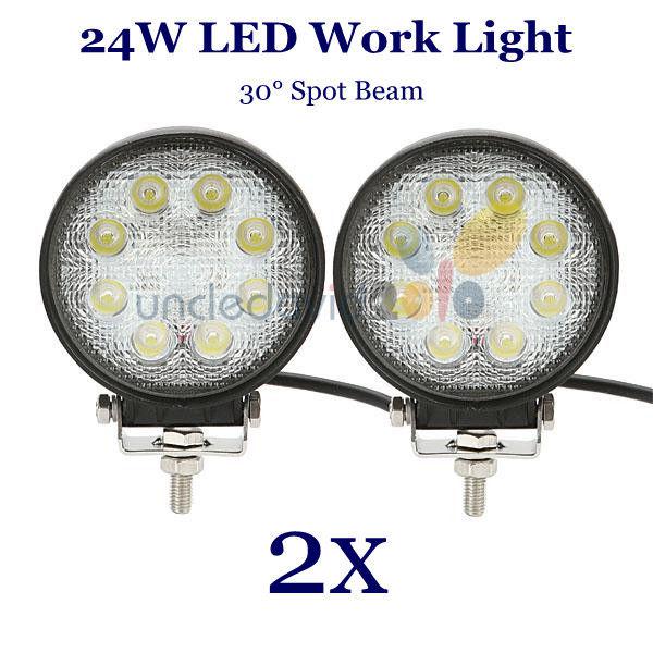 2x 24w round led work light spot pencil beam offroad lamp 4x4 atv suv jeep truck