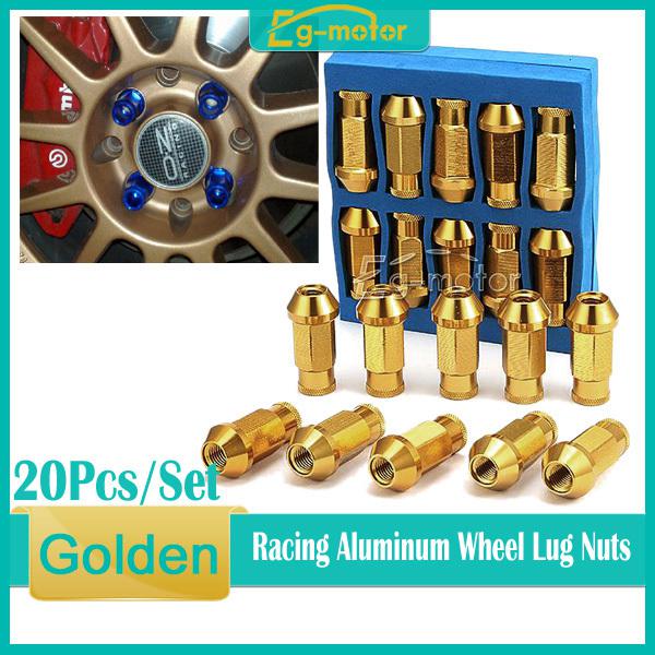 Golden m12x 1.5mm car racing wheel lug nuts aluminum for honda toyota ford x20