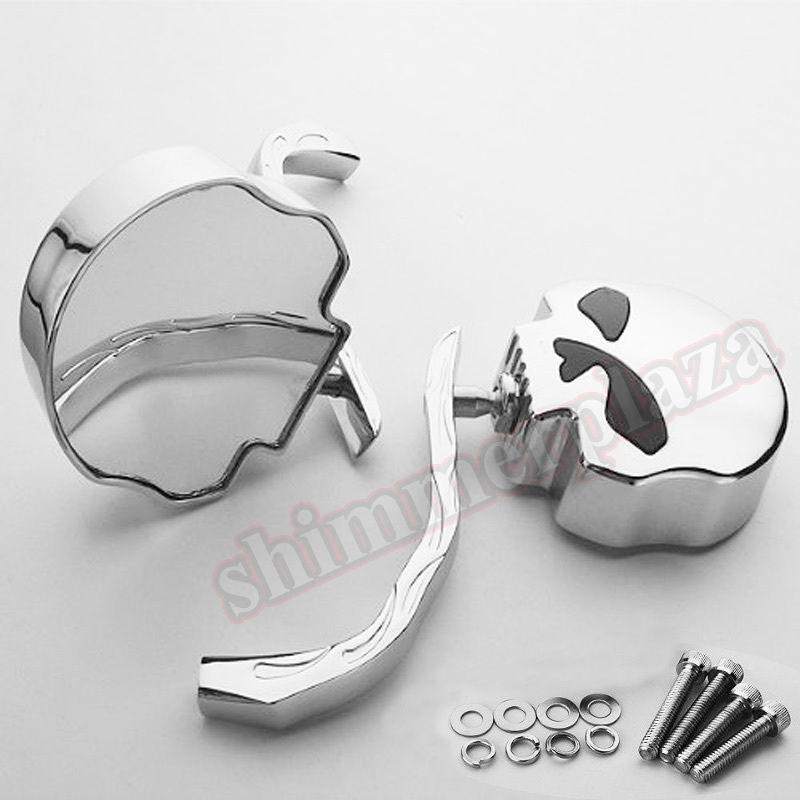 Chrome skull side mirror for harley softail road king dyna electra glide