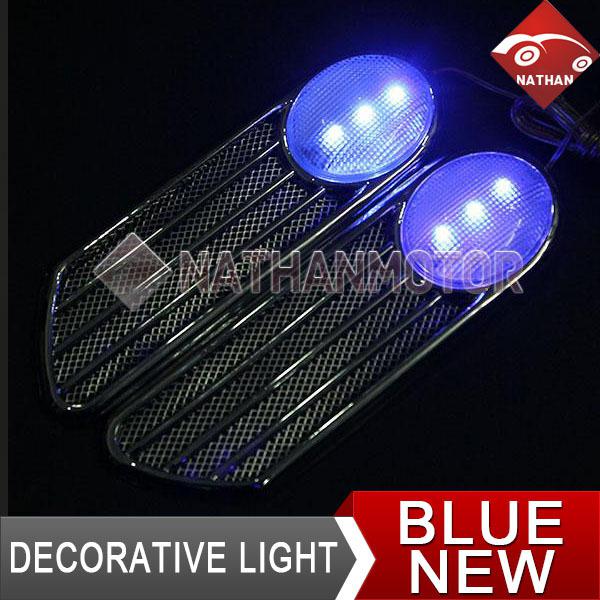 2pcs blue  airflow decorative vent chrome side sticker mesh flow turn light