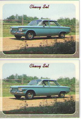 1960 chevy corvair baseball card sized cards - lot of 2 - must see !!