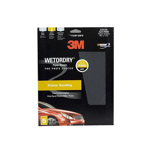 3m 400 grit wet or dry black sandpaper 9" x 11" sanding sheet 5 in a box 32038