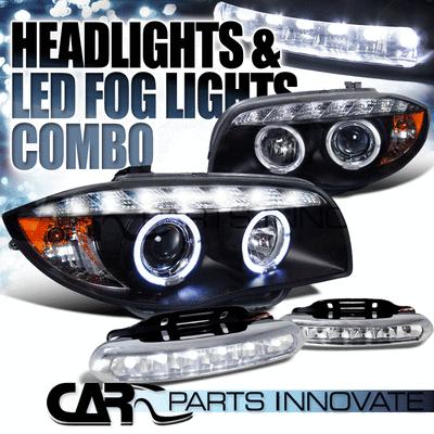 07-13 e82/e88 us ver coupe/convertible black projector headlights+6-led fog lamp