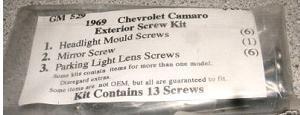 1969 camaro exterior trim screw kit 13 screws stainless steel