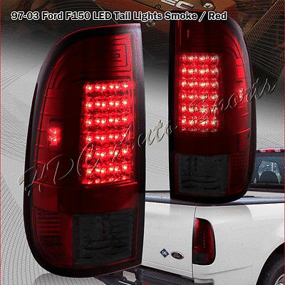 97-03 ford f150/250/350/450/550 chrome housing smoke red lens led tail lights