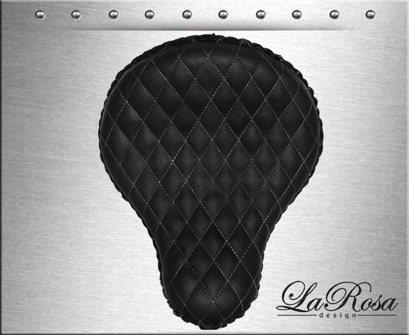 New larosa black leather black stitch diamond tuck harley bobber rigid solo seat