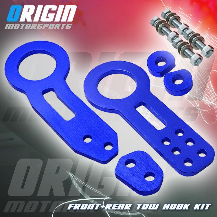 Blue cnc anodized aluminum universal honda acura front + rear tow hook kit new