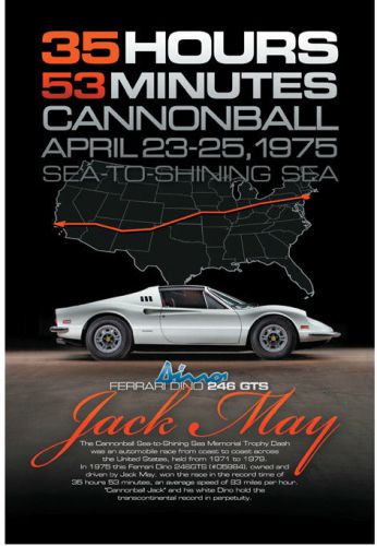 Ferrari dino 246 gts wins cannonball run in 1975 record time 35hrs 53mins poster