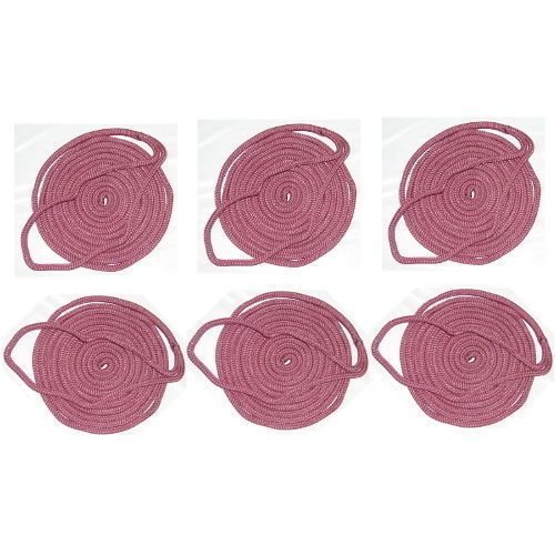 6 pack of 3/8 inch x 6 ft burgundy double braid nylon fender lines for boats