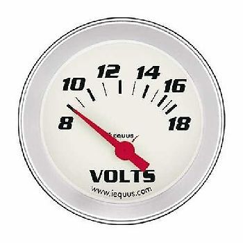 Equus 2 inch voltmeter gauge white / aluminum bezel  equus 8268 8-18 volt range