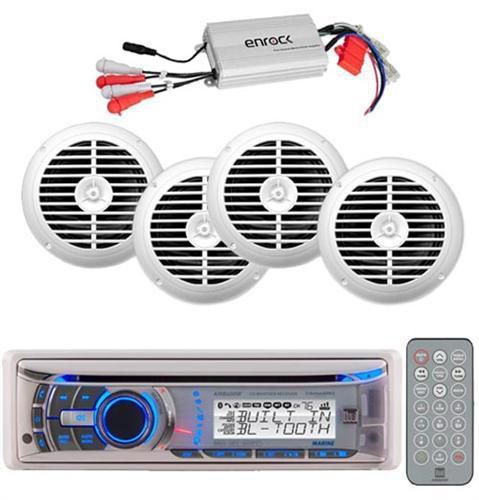 240 watt dual marine cd mp3 aux radio player w/4 enrock speakers + 800 watt amp