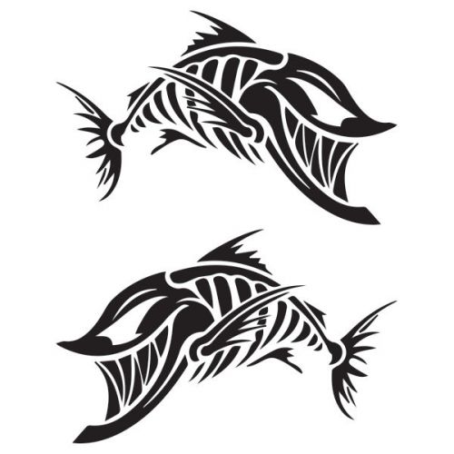 (2x) 12.5&#034; joker fish skeleton decals stickers wake fishing bass boat tackle pwc