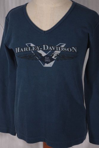 Harley-davidson womens size s small blue textured cotton long-sleeve t-shirt