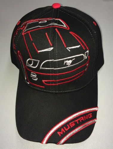 Offical new ford mustang black red sliver embroidered structured hat cap!