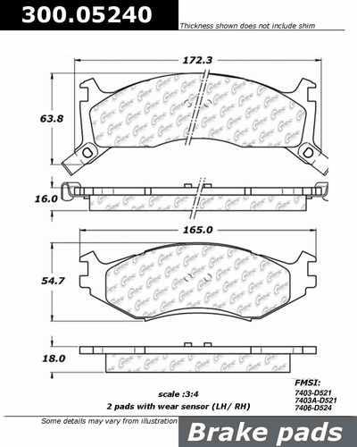 Centric 300.05240 brake pad or shoe, front-premium semi-met pads w/shims