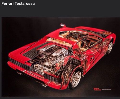 Ferrari testarossa cutaway art - david kimble. out of print car poster! wow!