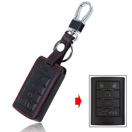 1pcs black leather remote car key fob holder case for cadillac cts sts xts srx