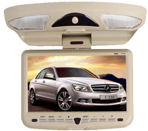 Car tan 9&#034; flip down overhead roof mounted monitor dvd player cd/fm/ir/ lcd scre
