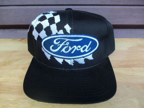 Black ford baseball cap stitched checkered flag design