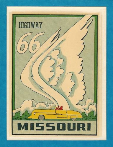 Vintage original 1946 souvenir &#034;highway 66&#034; roadster missouri travel decal art
