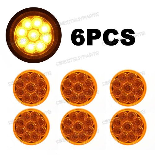 6x 2&#034; round 9led amber clearance trailer truck bumper marker tail yellow light