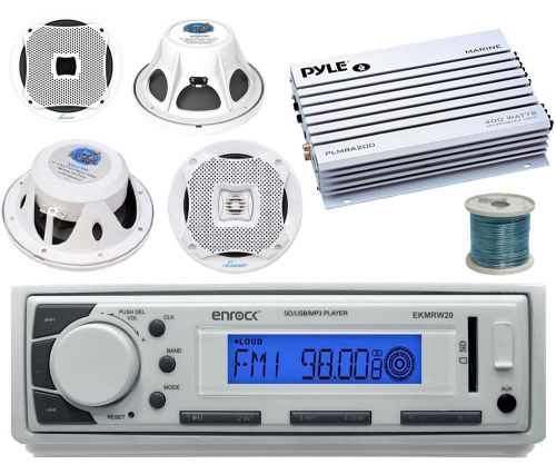 Enrock usb aux am fm marine radio,10&#034;sub/6.5&#034; speakers &amp; wires, marine amplifier