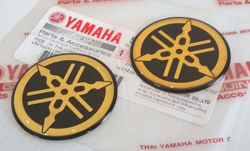 2 x yamaha 100% genuine 40mm tuning fork logo black gold decal emblem sticker