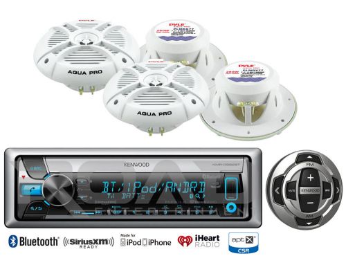 Marine kenwood usb cd bluetooth radio/wired remote,4 marine 7.7&#034;2way speaker set