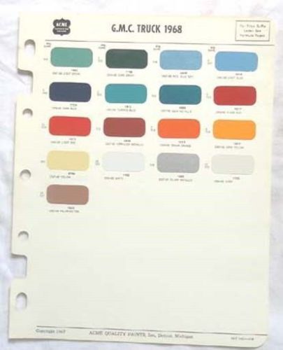 1968 gmc truck acme color paint chip chart all models original