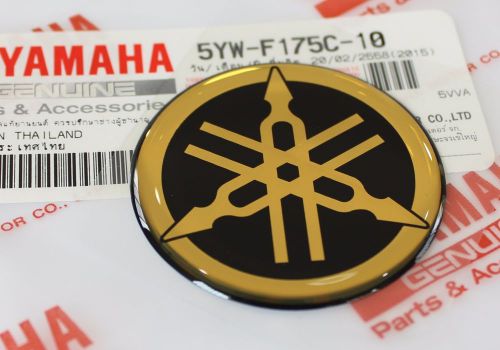 1 x yamaha 100% genuine 45mm tuning fork logo black gold decal emblem sticker