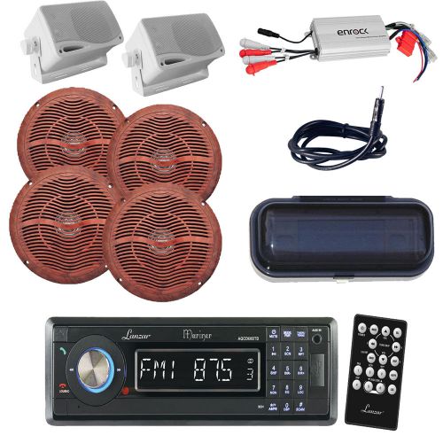 Lanzar marine usb sd mp3 aux bluetooth radio, round &amp; box speakers, amp, cover