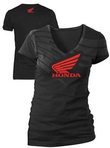 Honda womens abstract wing v-neck t-shirt black xxl/xx-large