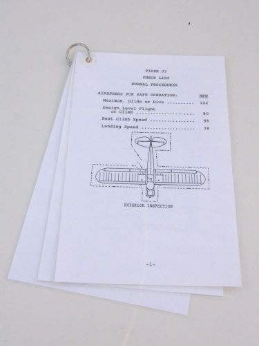 Piper j3 cub pilot&#039;s check list quick reference laminated cards