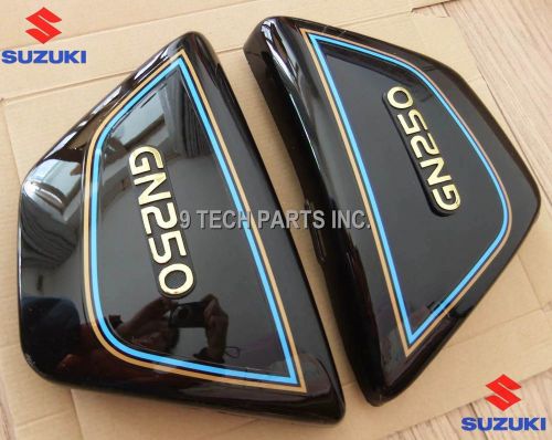 For suzuki gn 250 gn250 right &amp; left frame side cover panels black with emblem