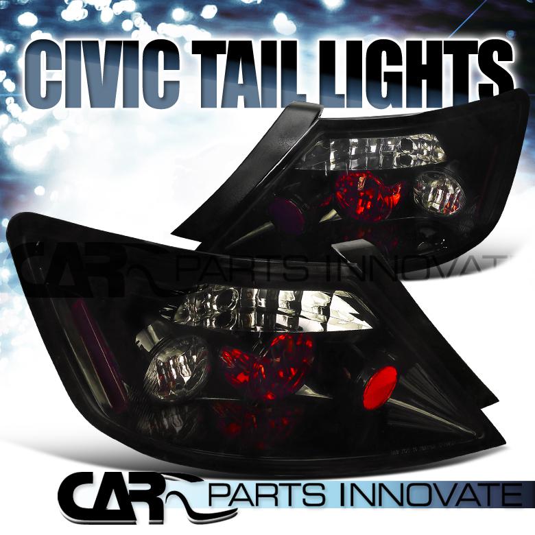 Glossy piano black honda 06-11 civic 2dr coupe smoke tail lights brake rear lamp